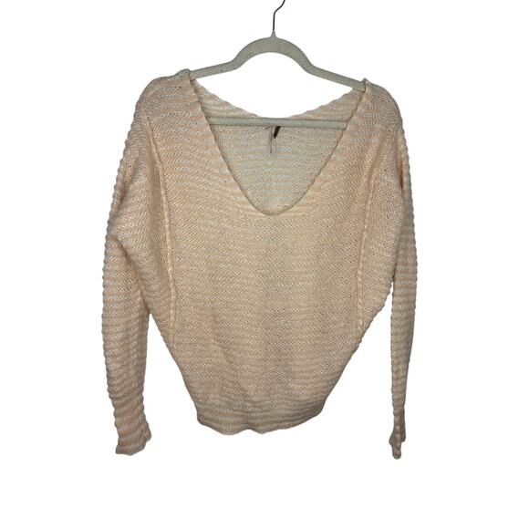 Free People Peach Striped Ballet Oversized Sweater Size XS Linen Wool Blend - Picture 1 of 7